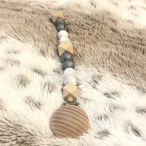 Silicone and Wood Beaded Pacifier Clip